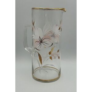 VTG MCM Crystal Clear Industries Floral Pitcher Handpainted Water Martini 1950's